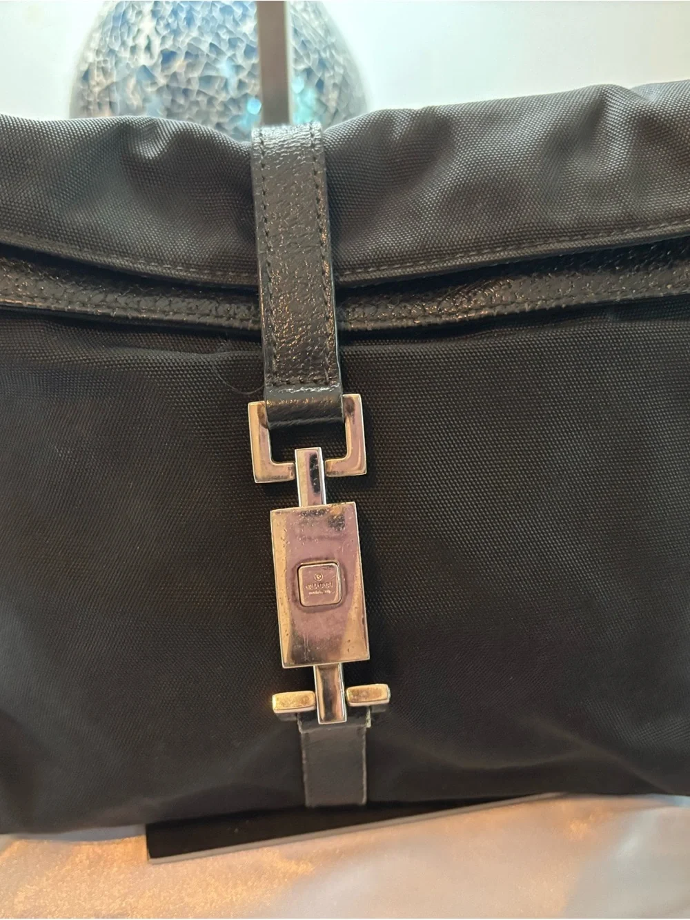 Vintage Rare Archival Gucci Black Nylon Flat Foldover Jackie Bag - Tom Ford Era